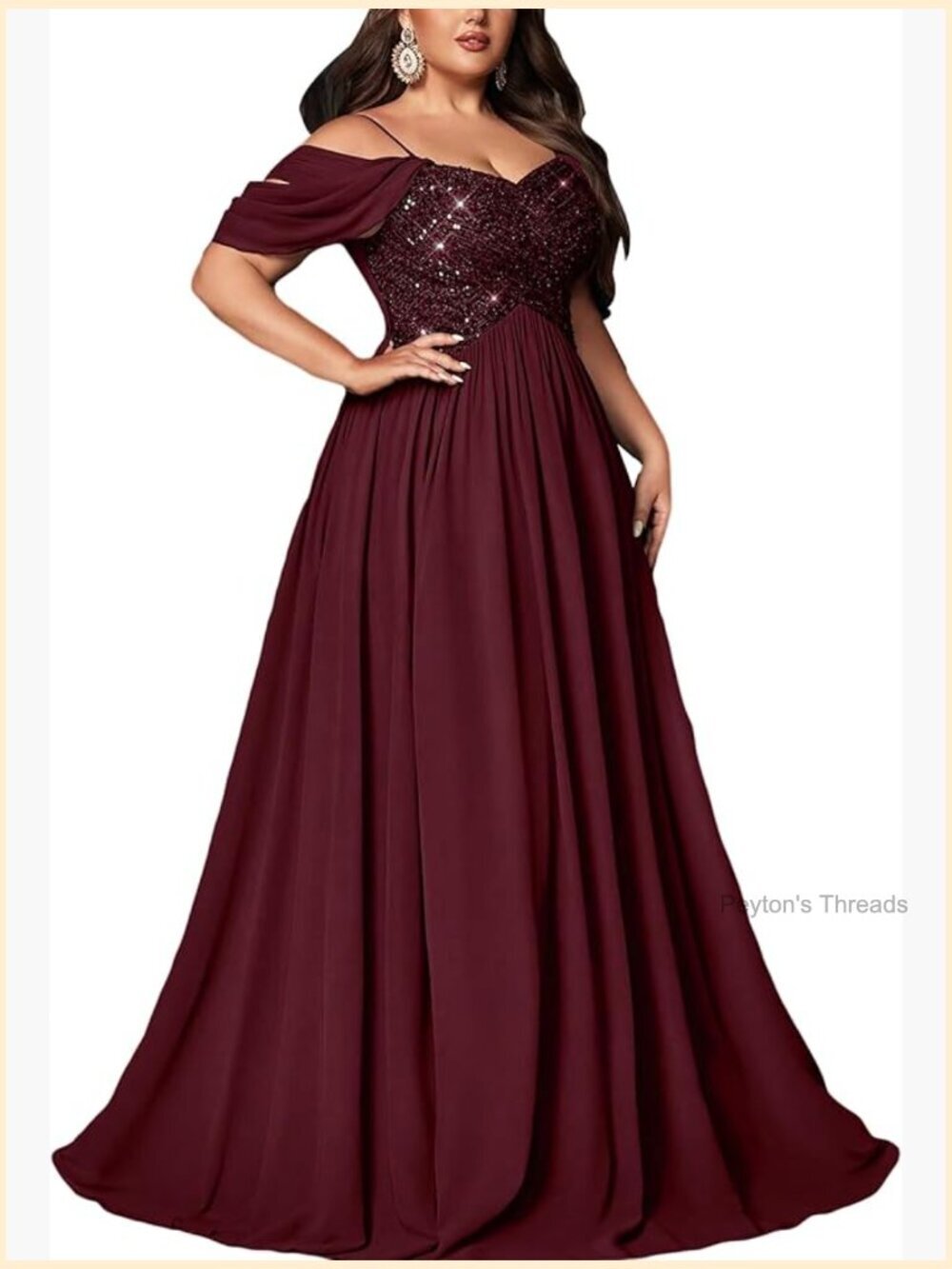 Plus Size Sequin Maxi Dress with Spaghetti Straps A-Line Evening Gown for